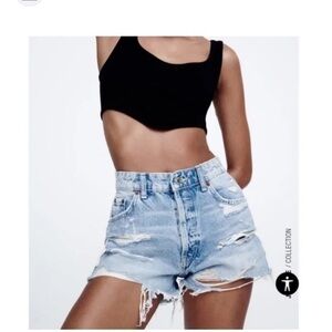 Zara Highrise Distressed Blue Jean Shorts